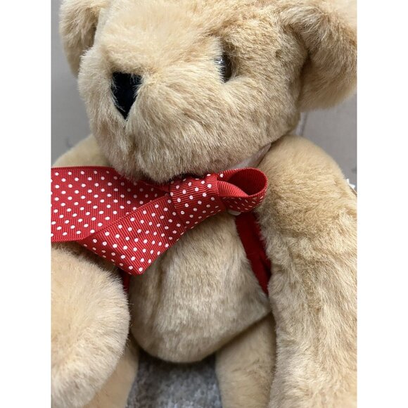 Vintage Vermont Teddy Bear Jointed with Red Vest and Bow 1987 - Picture 4 of 12